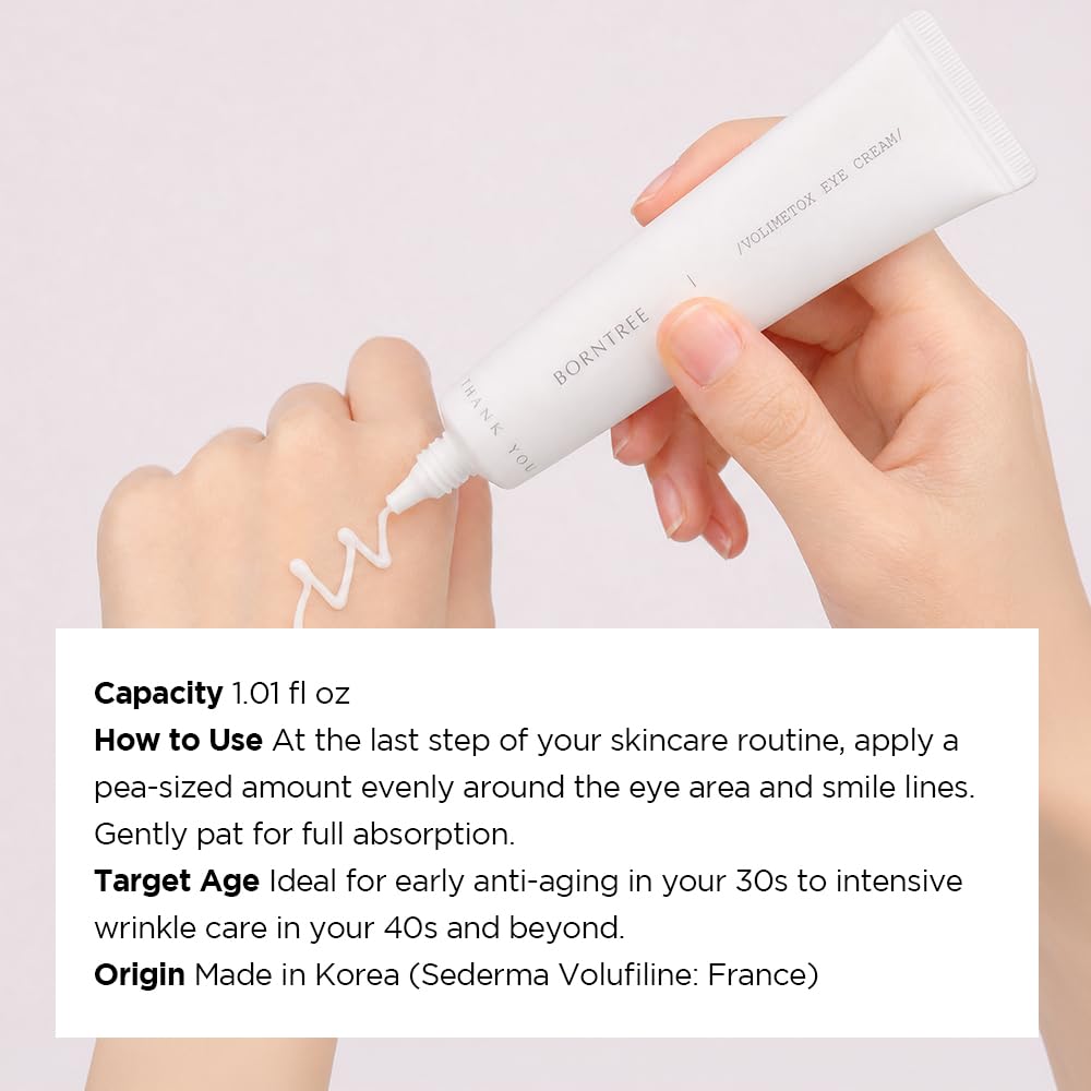 BORNTREE Volumetox Eye Cream 1.01 fl oz with VOLUFILINE 10,000ppm for Skin Elasticity and Anti-Aging