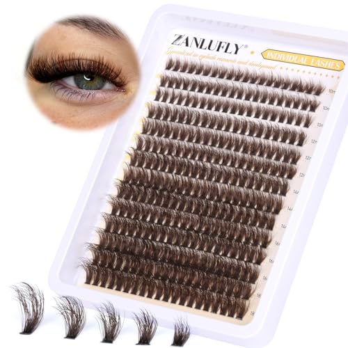Brown Lash Clusters Fluffy Individual Lashes Natural Eyelash Clusters D Curl Thick DIY Lashes Extensions Wispy Cluster Eyealshes Extension (10-18MM)