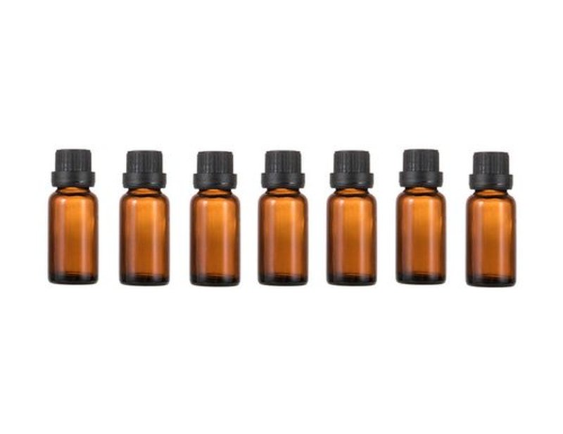 6Pcs Amber Glass Essential Oil Bottles with Orifice Reducer and Black Cap Empty Cosmetic Perfume Aromatherapy Storage Container Vial Pots Portable Refillable size 20ml/0.67oz