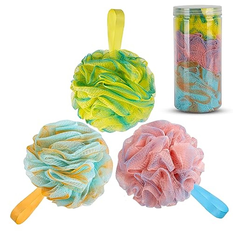 Loofah Bath Sponge, Novosun Soft Shower Sponge Set Extra Large Mesh Pouf Scrubber for Men and Women Exfoliate,Wash Sponge,Cleanse,Soothe Skin Pack of 4, XL 75g