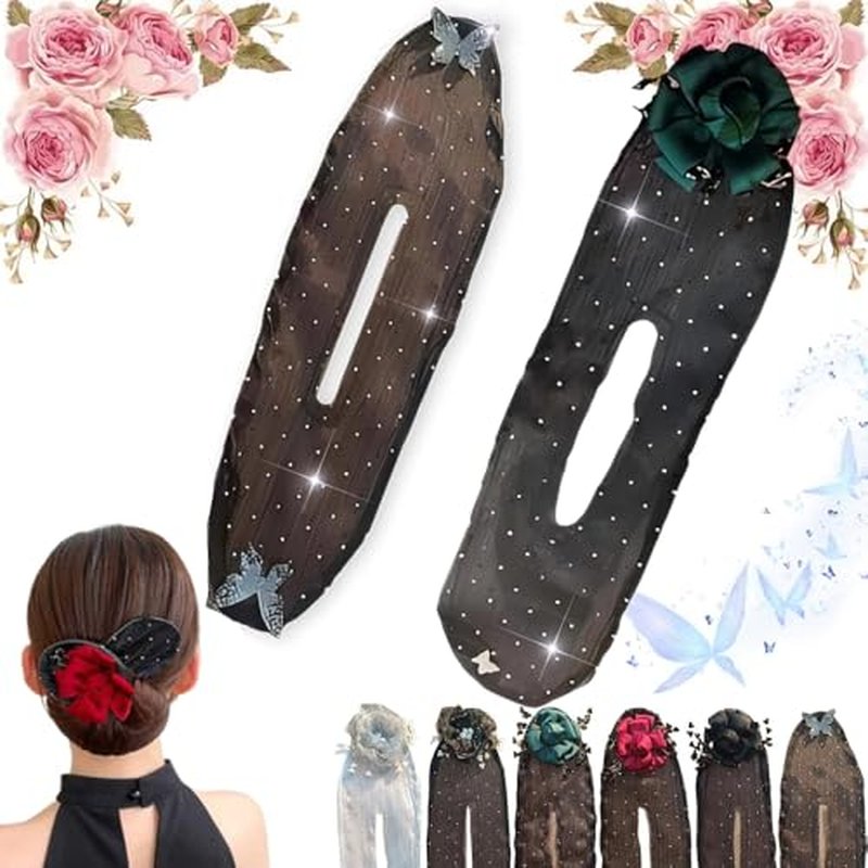 HUIQINGLI Characterh Character Hair Accessories, Insstyle Full Star Flower Hair Accessories, Women Hand Embroidered Flowers Deft Bun, Lazy Hair Curler (2PCS-F)
