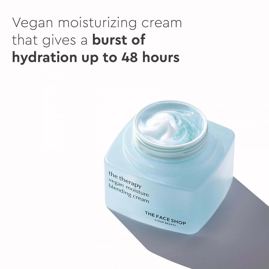 The Face Shop The Therapy Vegan Moisture Blending Cream | Vegan Moisturizer | Cooling | Hydrating | Skin-Friendly | 2-in-1 Gel & Cream | K-Beauty