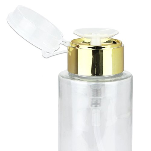 PANA 7oz. Push Down Liquid Pump Dispenser Clear Bottle with Flip Top Cap (Gold Lid, 2pcs)