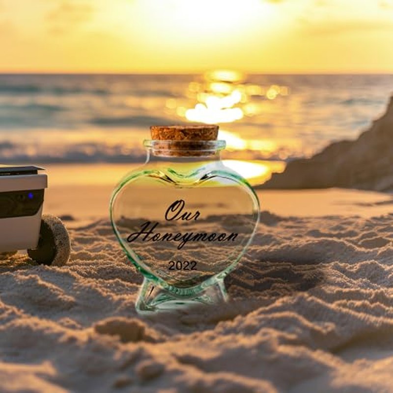 Fornixe Personlized Honeymoon Sand Jar 2024, Heart Shaped Glass Jars with Customised Text Date Custom Sand Bottles Keepsake Jar for Decorations, Wedding Party Favors (Style1)