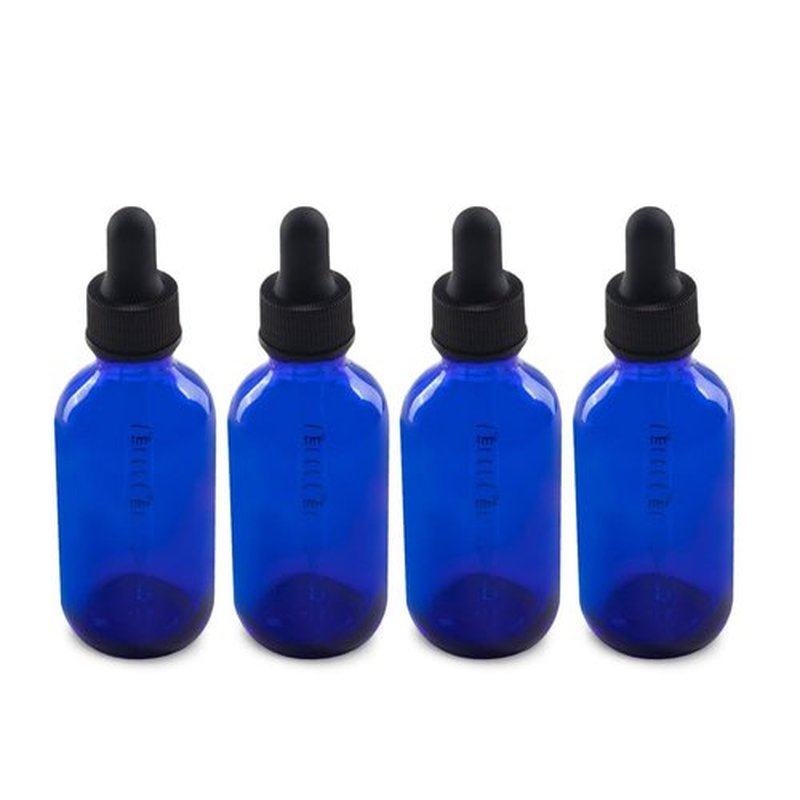 The Bottle Depot - 4 Pack - 2 oz Glass Bottle with Dropper - Blue - 20-400 Neck Finish - Boston Round Bottles - Leakproof Essential Oils Bottles