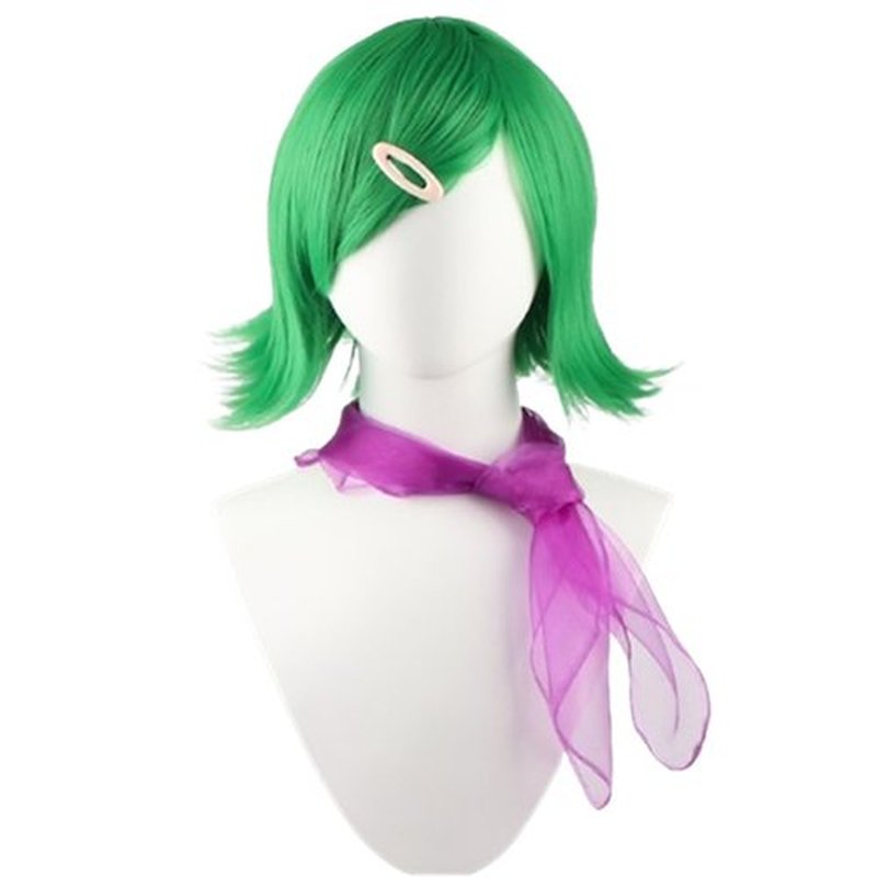 NiceLisa Green Short Disgust Wig Halloween Movie Role Play Cosplay Wig with Purple Scarf