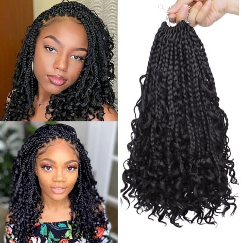 COOKOO 10 Inch Goddess Box Braids Crochet Hair With Curly Ends 8 Pack Bohemian Hippie Box Braids Pre-looped Crochet Hair Synthetic Crochet Braiding Hair for Black Women RS30#