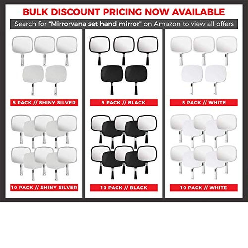 MIRRORVANA Pack of 5 Large & Comfy Hand Held Mirrors - Buy Cheap in Bulk for Barber Shop, Hairstylist, Beauty Salon or Wholesale (White)