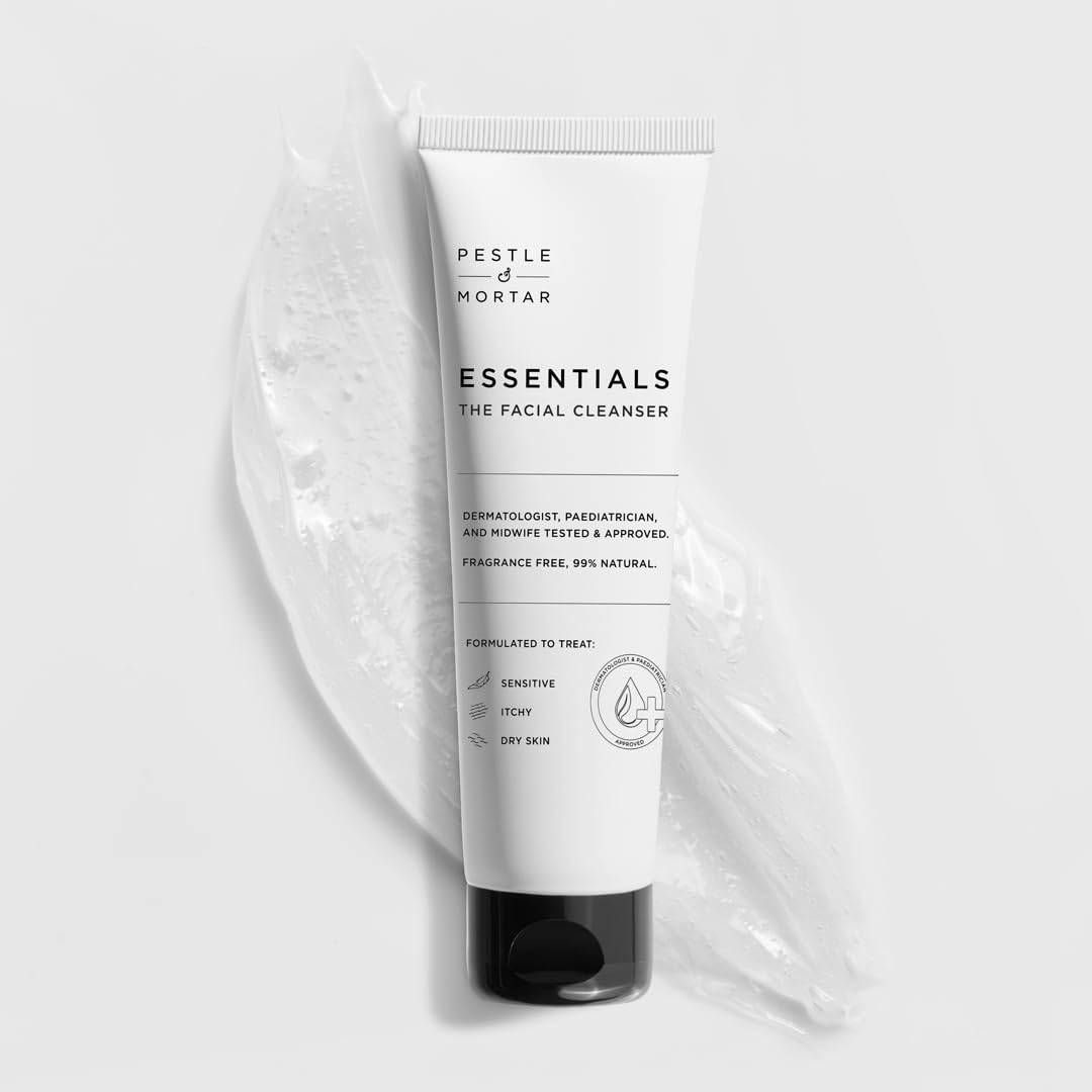 Pestle & Mortar Essentials THE FACIAL CLEANSER - Cleanses and calms skin without stripping natural oils for itchy sensitive skin, Fragrance-Free 3.38 Fl Oz.