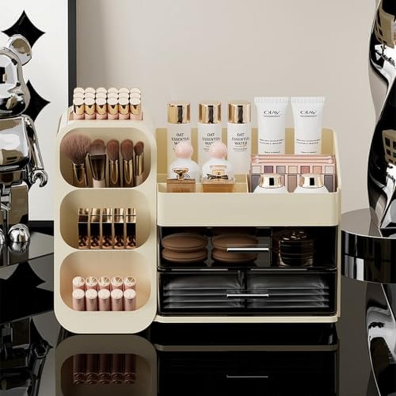 Makeup organizer with Drawers for Vanity,Spacious Cosmetic Display Case,Perfect Storage Solution for Your Beauty Essential(Cream)