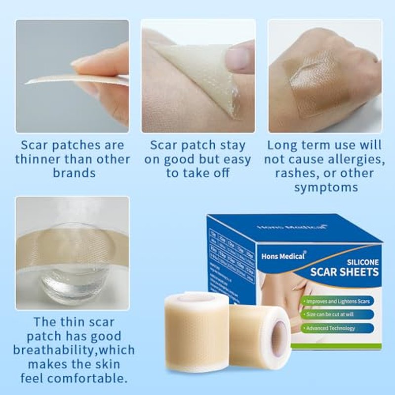 Medical Grade Silicone Scar Sheets 1.6"x 118" Roll-3M Keloid Scars Removal C-Section Scar Strip Painless Treatment Resuable Tummy Tuck Tape Professional for Surgical Incision,Acne,Burn Scar