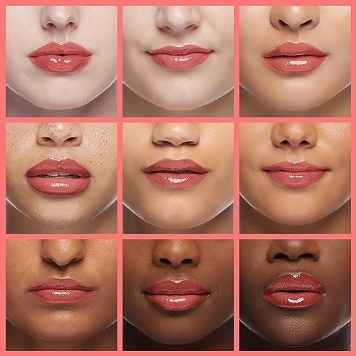 2Pack Big Brush Head Hydrating Lip Glow Oil Plumping Lip Tint, Hydrating Lip Gloss Tinted Lip Balm Transparent Lip Care, Long Lasting Nourishing Non-sticky Fresh Texture (Strawberry + Raspberry)