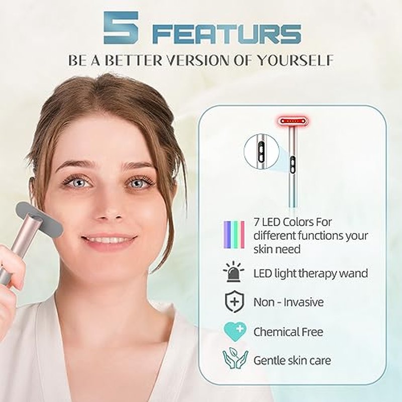 Fxtiaa Led-Face-Wand，7 in 1 LED Light Therapy Facial Red & Blue Rejuvenation Tool