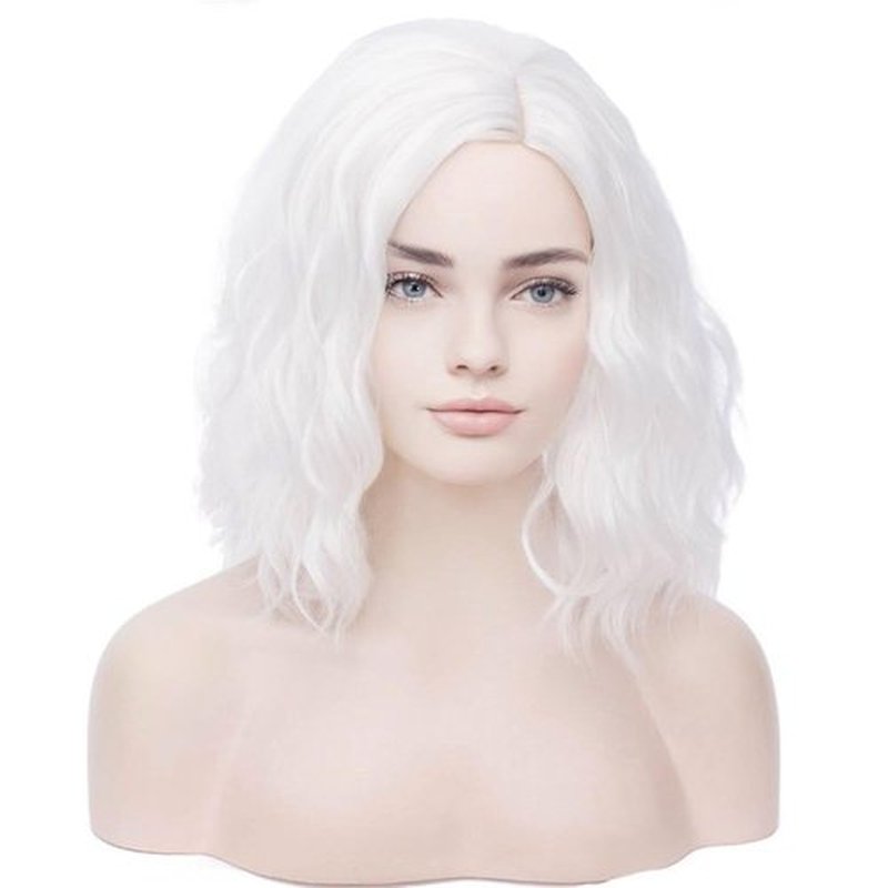 BERON White Wig Short Curly Bob Wig White Wigs Women Beach Wave Wigs for Cosplay Costume Party Wig Cap Included