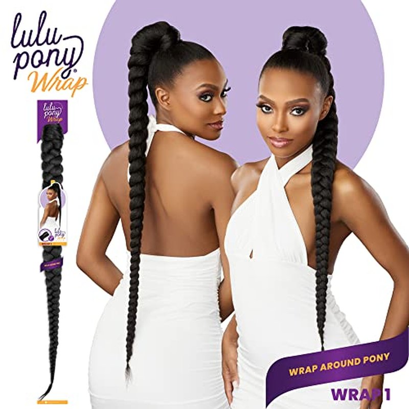 Sensationnel Lulu Pony Wrap - high heat synthetic yaki pony tail or up do wig piece - LULU PONY Wrap 1 (1B OFFBLACK)