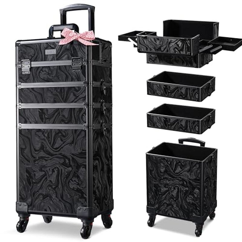 BYOOTIQUE Rolling Makeup Train Case 4in1 Cosmetic Trolley Organizer Case Lockable Salon Barber Case Traveling Cart Trunk with Wheels for Makeup Artist Trave Nail,CoyoteButtes Shadows