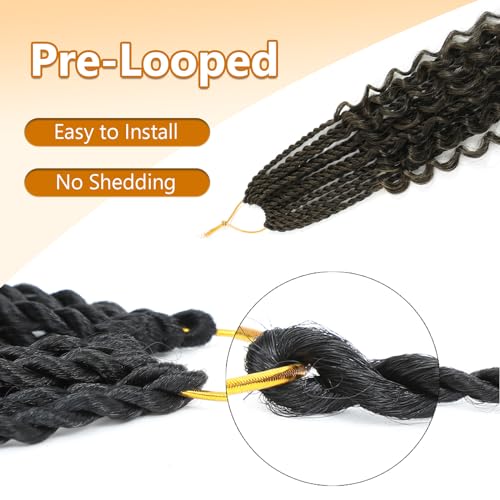 Senegalese Twist Crochet Hair with Curly Ends - 16 Inch Boho Island Twist Crochet Hair 8 Packs Boho Goddess Twist Crochet Hair Pre Looped Crochet Twists with Curly Ends(16(8Packs), 1B/27)