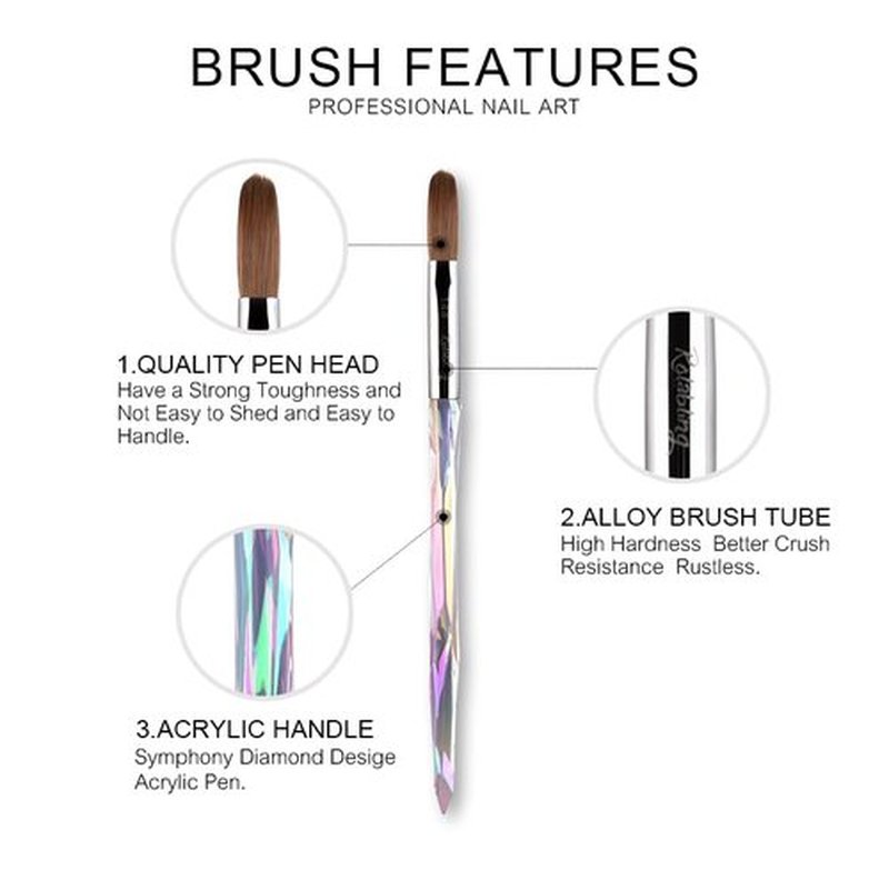 Rolabling Nail Art Brush Acrylic Brush Nail Pen with Symphony Diamond Handle Manicure Design Nail Art Tool (14#)