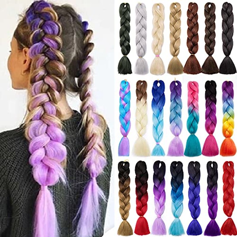Ombre Jumbo Braids Hair Extensions Afro Twist Braids Kanekalon Jumbo Braiding Box Braid Crochet Hair Synthetic Braiding Hair 24 Inch 100G/Bundle - 3 Bunble Black/Blue/Silver Grey
