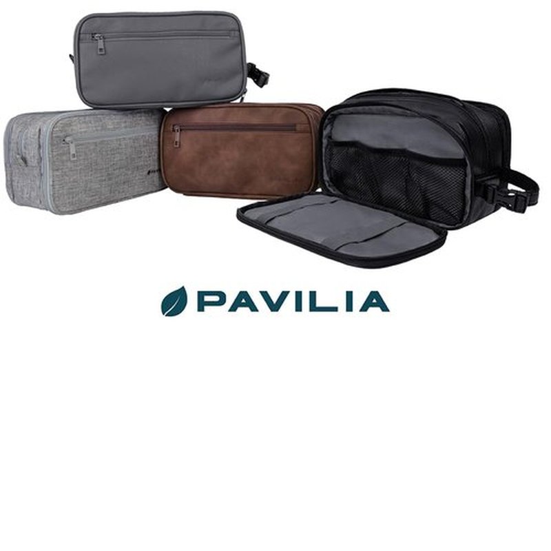 PAVILIA Toiletry Bag for Men, Travel Toiletries Bag | Water-resistant Dopp Kit, PU Leather Shaving Pouch Organizer for Accessories, Cosmetic, Hygiene, Grooming Essentials (Black)