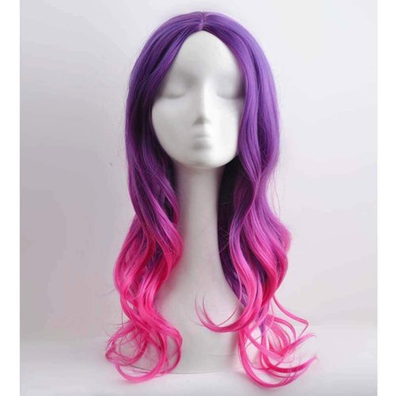 MAGQOO Purple to Hot Pink Wig Long Curly Wavy Purple Hot Pink Wigs for Women Girls Heat Resistant Hight Density Synthetic Wigs (Purple to Hot Pink)