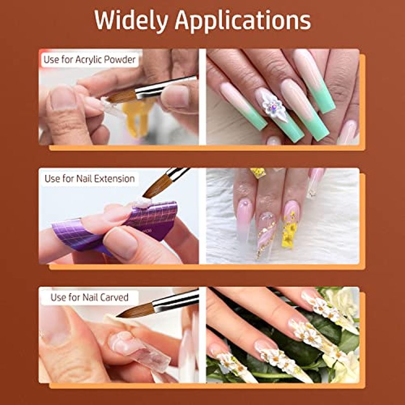 iBealous Kolinsky Acrylic Nail Brush, Professional Red Wood Sable Acrylic Nail Art Brush, Oval Shaped Nail Acrylic Brush for Nail Extension Carved 3D Home Salon Tech Beginner (Size 8)