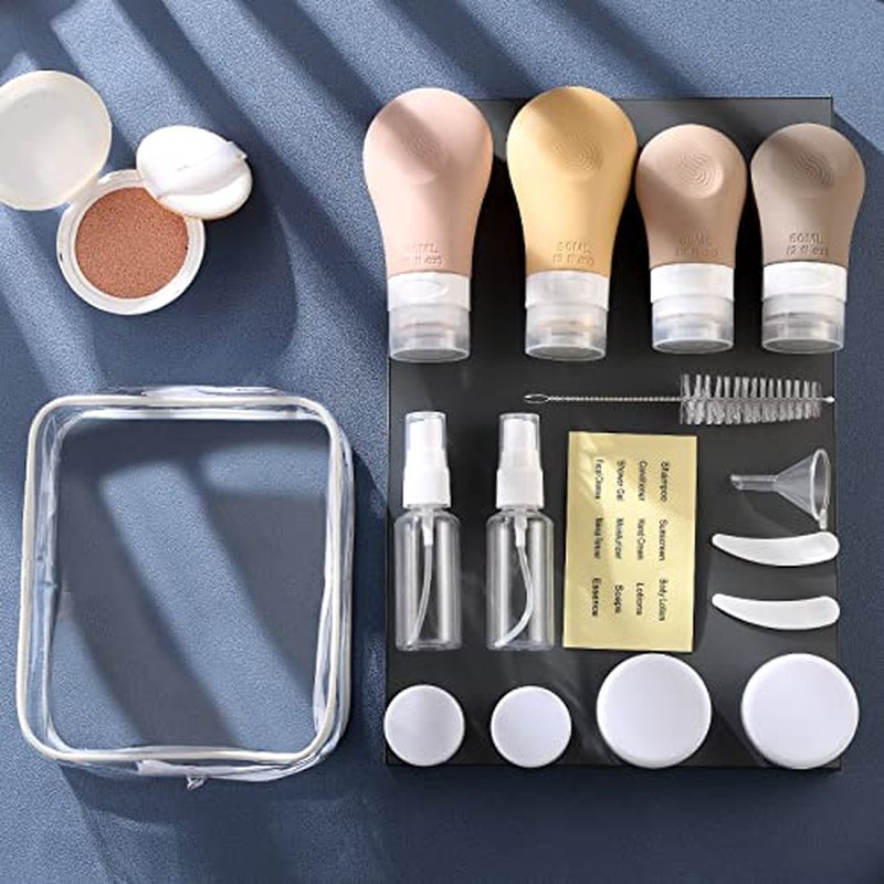 Gemice 16 Pack Travel Bottles Set for Toiletries, TSA Approved Travel Size Containers Leak Proof Silicone Squeezable Tubes Travel Accessories 2oz 3oz for Shampoo Conditioner Lotion Body Wash