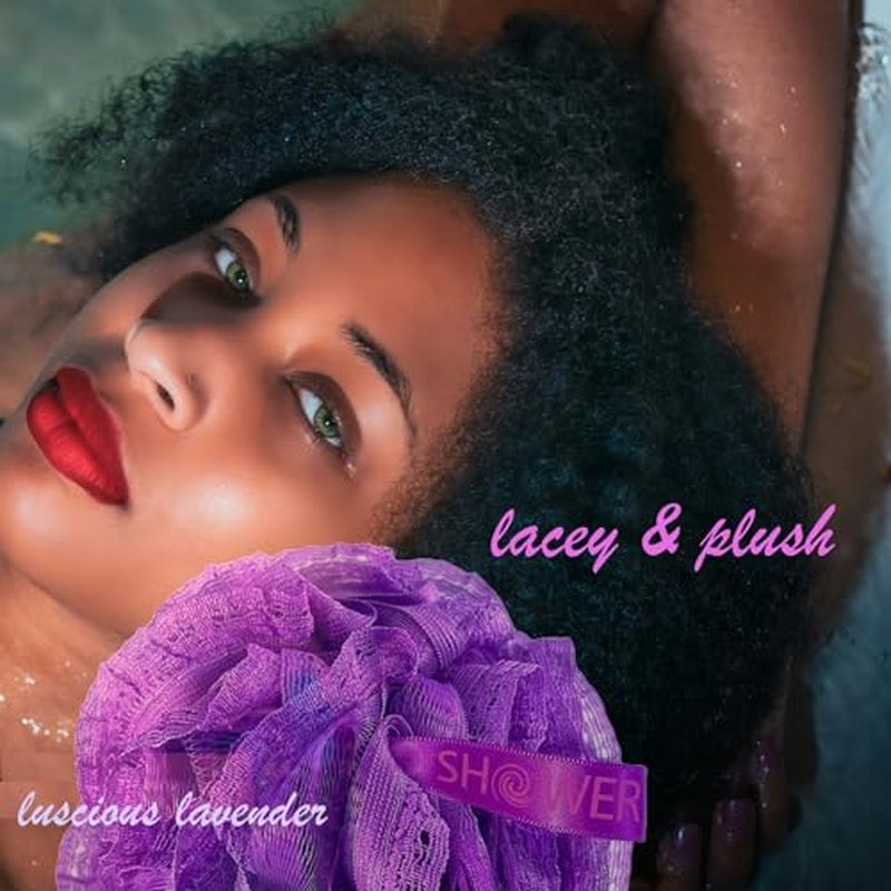 Loofah-Bath-Sponge Hot-Lacey-Mesh >> 4-Sexy-Lace-Colors by Shower Bouquet: 2-Scrubs-in-1 Large Full 60g Pouf Body Luffa Loofa Loufa Puff - Exfoliate, Cleanse Skin with Luxurious Bathing Accessories