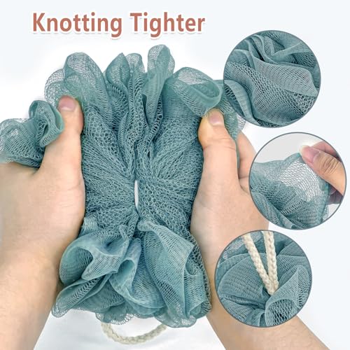 Rnoafmu Shower Loofah Bath Sponge, 60G Loofah Exfoliating Body Scrubber, 4 Color Mesh Shower Pouf Balls for Body Wash (Caramel Coffee)