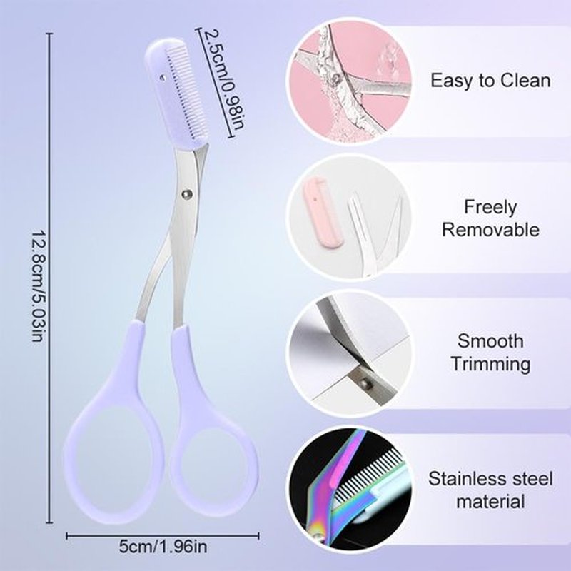 Eyebrow Trimmer Scissor, 2024 New Non-Slip Eyebrow Scissors with Comb, Eyebrow Trimmer for Women Men, Eye Brow Razors Eyebrow Cutter Eye Brow Shaper Trimming Scissors Makeup Tool (Pink)