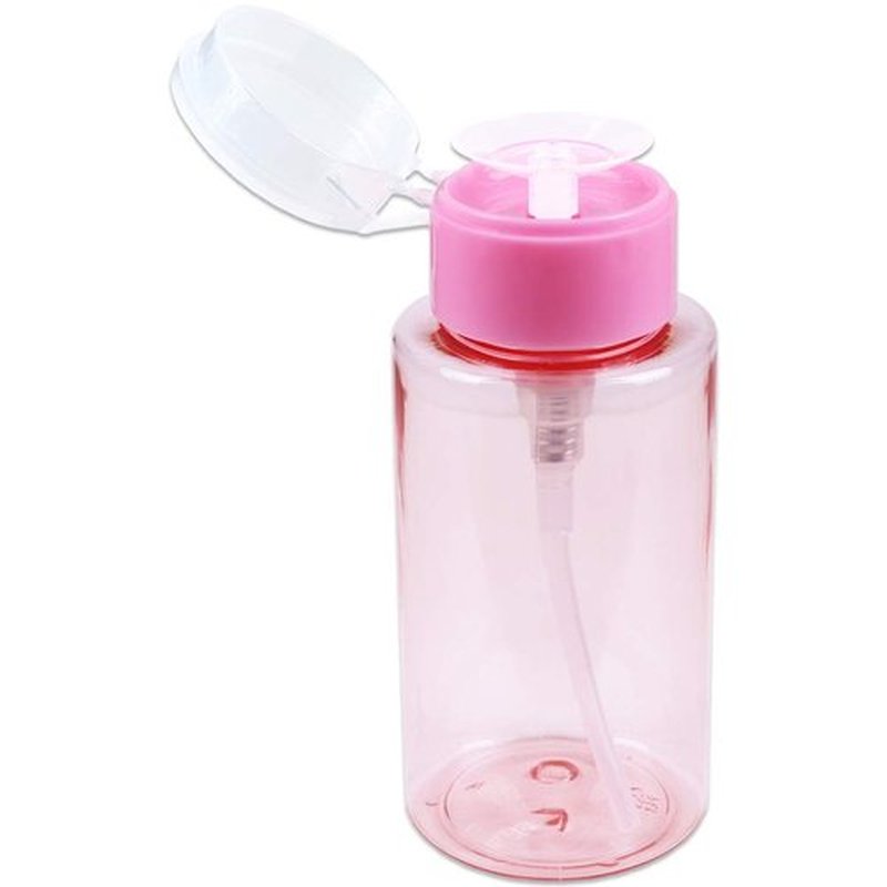 7oz Pink Push Down Pump Dispenser Empty Refillerble Bottle with Flip Top Cap - for Nail Polish, Travel, Cosmetics Packaging
