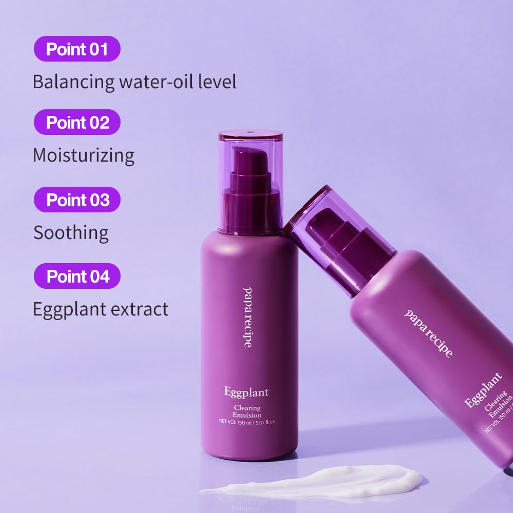 Papa Recipe Eggplant Clearing Emulsion, 5.07fl oz(150ml) - Korean Lightweight Skin Care Moisturizer, Eggplant Extract & Lupeol, Centella Asiatica for Soothing & Deep Hydration, Korean Skincare