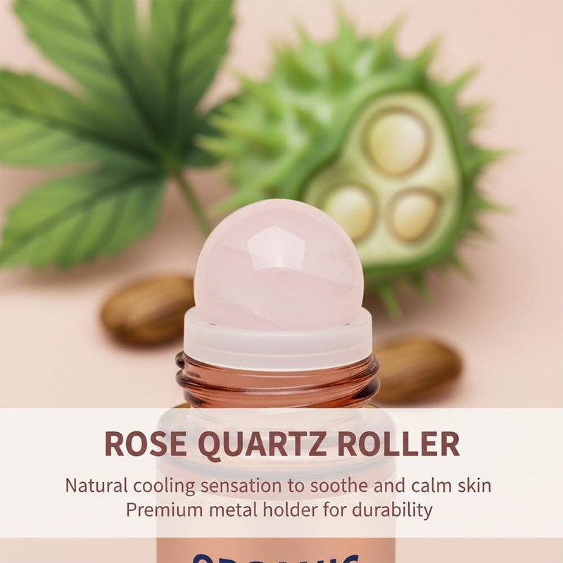Organic Castor Oil Roll On, 100% Cold Pressed, with Rose Quartz Roller, for Brows, Lashes, Dry Skin & Face, Travel Friendly Leakproof Bottle (1p)