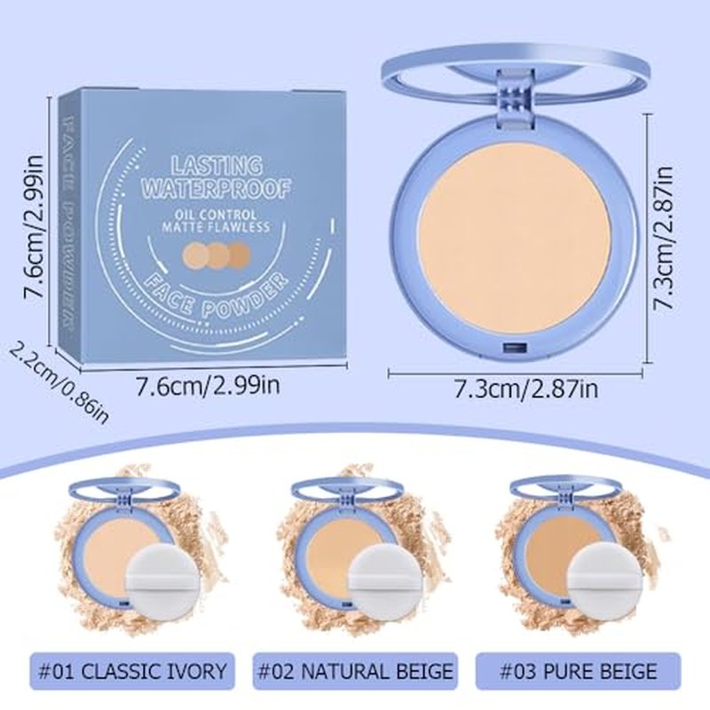 Matte Perfection Pressed Powder, Matte Smooth Setting Powder Makeup, Oil Control Face Pressed Powder, Waterproof Finishing Powder Long Lasting (#01 CLASSIC IVORY, 0.3 Ounce)