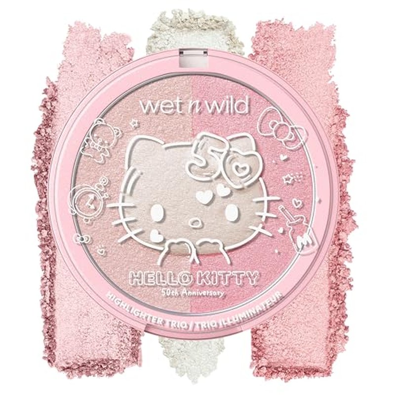 wet n wild Hello Kitty Highlighter Trio, Multi-Dimensional Glow with Iridescent Pearls, Silky-Smooth Buildable & Blendable Formula, Cruelty-Free & Vegan - Cutie Pie