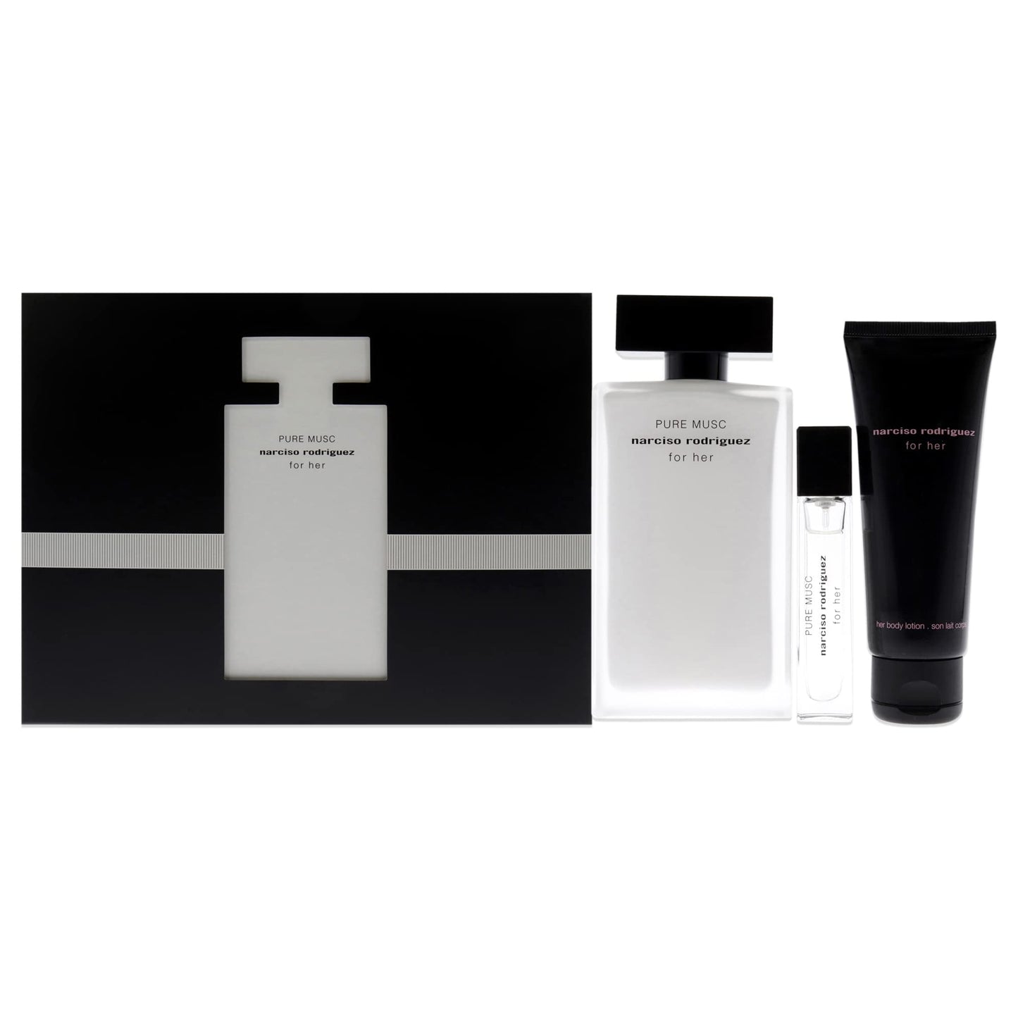 Narciso Rodriguez Pure Musc 3.3oz EDP Spray, 0.33oz EDP Spray, 2.5oz Body Lotion Women 3 Pc Gift Set