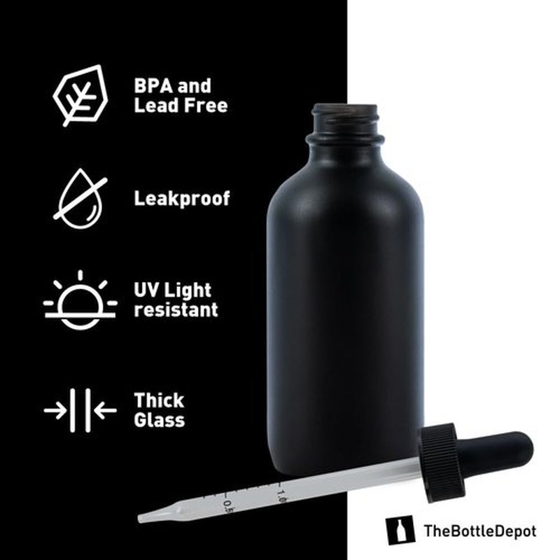 The Bottle Depot - 3 Pack - 4 oz Glass Bottle with Dropper - Black Frosted - 22-400 Neck Finish - Boston Round Bottles - Leakproof Essential Oils Bottles