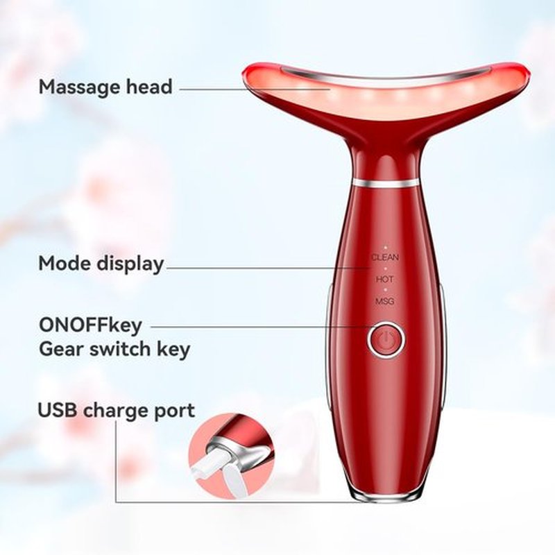 Neck Face Massager, Facial Massager for Double Chin, 3 Modes, Face Sculpting Tool with Vibration and Thermal (Red)