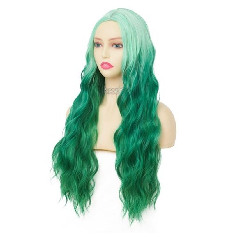 Tseses Green Ombre Long Wavy Women Wigs Middle Part Wigs for Women Synthetic Wig Daily Party Use