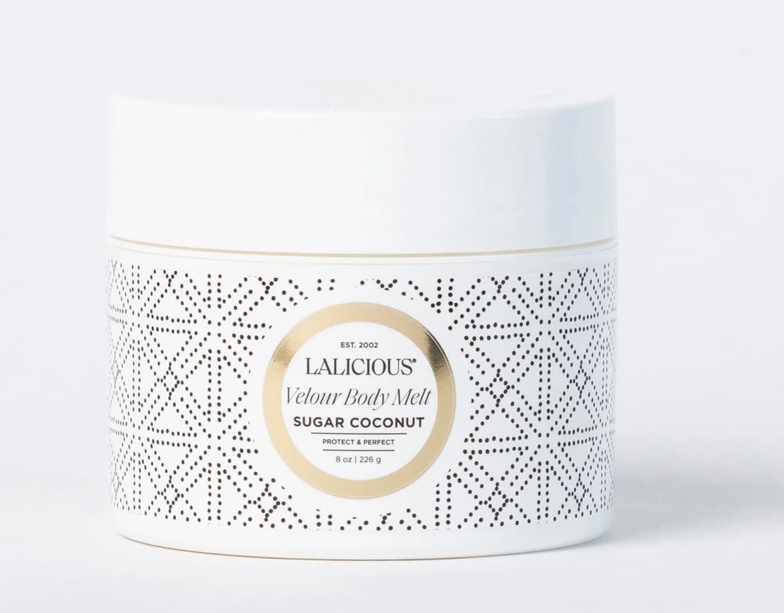 LALICIOUS Sugar Coconut Velour Body Melt | Multitasking Balm-to-Oil Skin Moisturizer with Macadamia Oil & Coconut Oil | Shave Gel, Hair/Scalp/Hand/Foot Mask | Help Prevent Stretch Marks 8oz