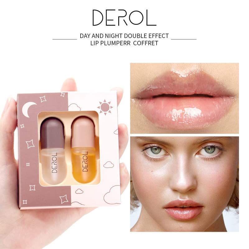 Lip Plumper Set - Natural Lip Care & Enhancer for Softer, Fuller Lips | Day & Night Serum, Lip Mask & Gloss