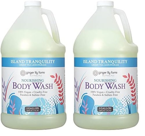 Ginger Lily Farms Botanicals Nourishing Body Wash, Island Tranquility, 100% Vegan & Cruelty-Free, Green Tea & Lemongrass Scent, 1 Gallon Refill (128 fl. oz.) (Pack of 2)