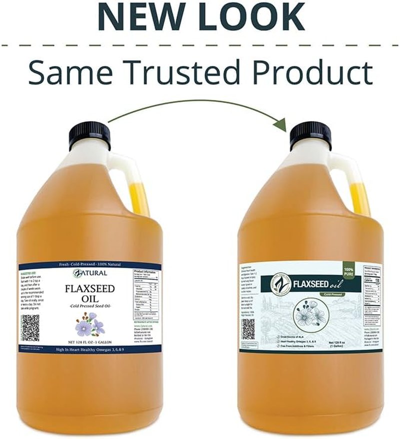 Zatural Cold Pressed Flaxseed Oil - 100% Pure Vegan Omega-3 ALA | Ideal for Salads, Smoothies & Skincare (1 Gallon)