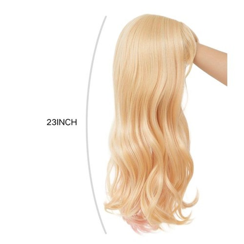 Salaibs Blonde Pink Wig Long Curly Wavy Wig for Women with Bangs Natural Synthetic Cosplay Daily Party Custome Hair Wig