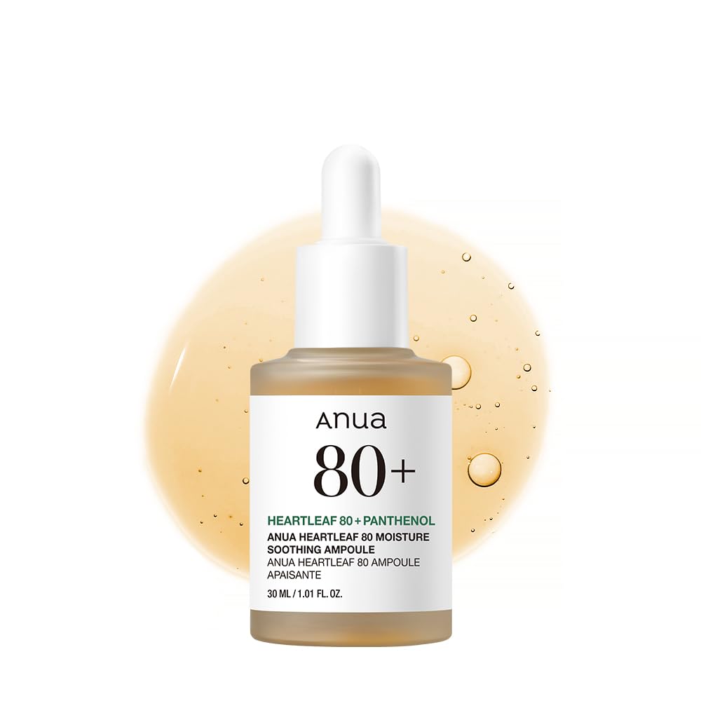 Anua Heartleaf 80 Soothing Ampoule, Hydrating Facial Serum for Glass Skin, Hyaluronic Acid, Panthenol, Lightweight, Non-Greasy Formula, Korean Skincare, 1.01 fl.oz