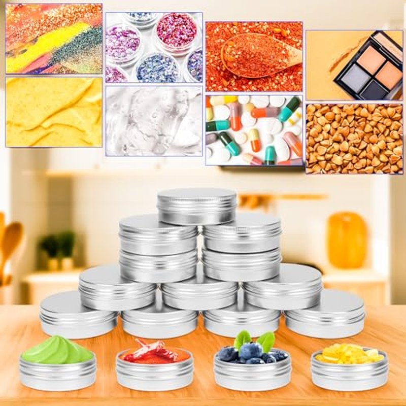 MotBach 16 Pack 2oz Tin Jars, 60ml Metal Tin cans, 2Ounce Aluminum tin can jar Containers with Screw Lid for Lotion Bars, Toiletries, Creams, Samples, Makeup Cosmetic, Spices, Salve, Balms, Beard Balm