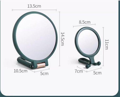 Stianiiie Handheld Mirror, 1X 15X Double Sided, Rotation Adjustable Handle, Portable Travel, 6.5 x 5.71 inches, ABS Engineered Plastic, Green, Modern Style, Tabletop Mount