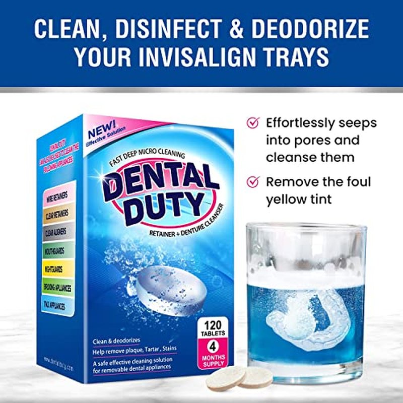 60 untis Retainer Cleaner and Denture Cleaning Tablets - Mouthguard Cleaner and Denture Cleaner Tablets Remove Plaque, Odors and Stains from Aligners, Night Guard and Removable Dental Appliances