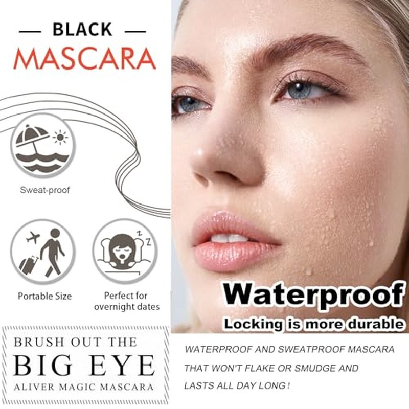 Waterproof Mascara Black, 2 Pack Mascara Volume and Length, 4D Silk Fiber Mascara Black, Long-Lasting Lengthening Amazing Lashes Mascara, Feathery Soft Full Lashes Big Eyes