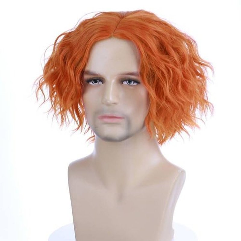 MAGQOO Mens Orange Wig Short Curly Spiky Mad Wig Synthetic Heat Resistant Cosplay Costume Wigs